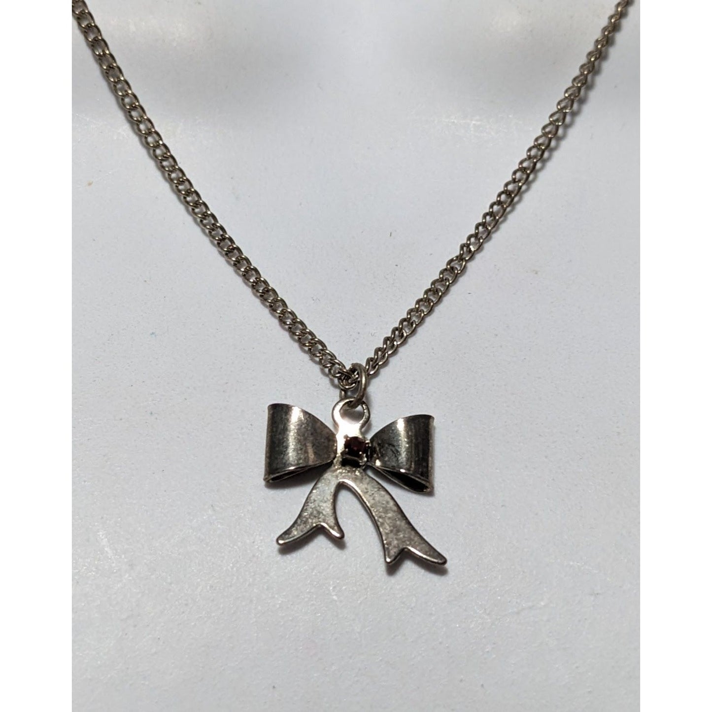 Silver Rhinestone Bow Necklace