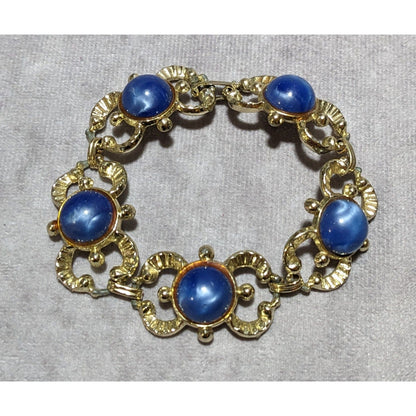 Vintage Art Nouveau Gold And Blue Gemmed Bracelet