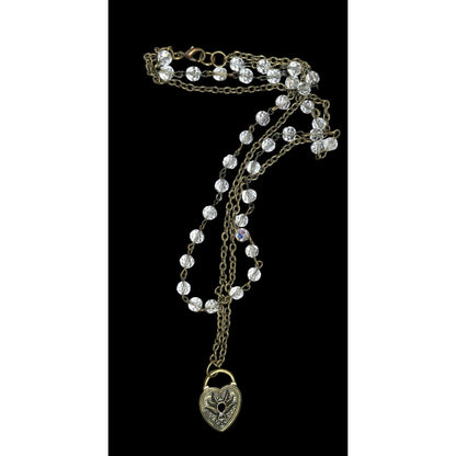 Coquette Steampunk Layered Beaded Heart Faux Lock Necklace