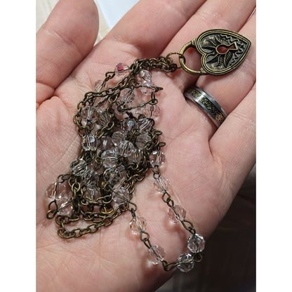 Coquette Steampunk Layered Beaded Heart Faux Lock Necklace