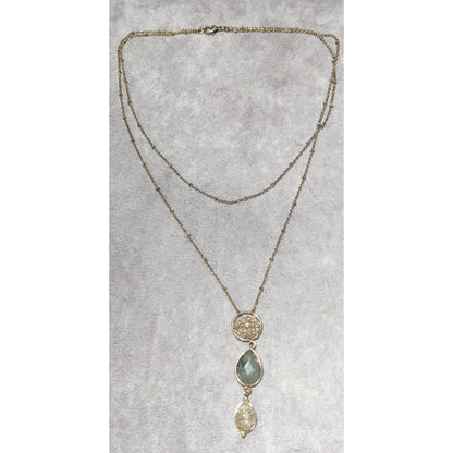 Gemstone Druzy Multilayer Charm Necklace