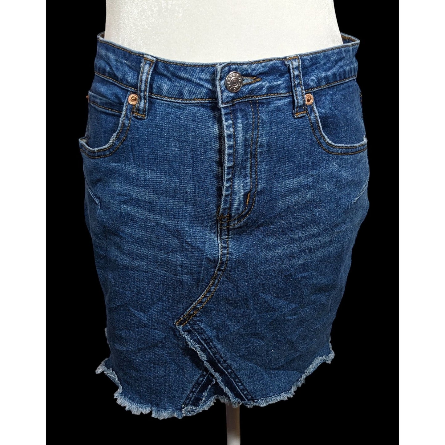 Zaful Blue Denim Mini Skirt With Frayed Edges