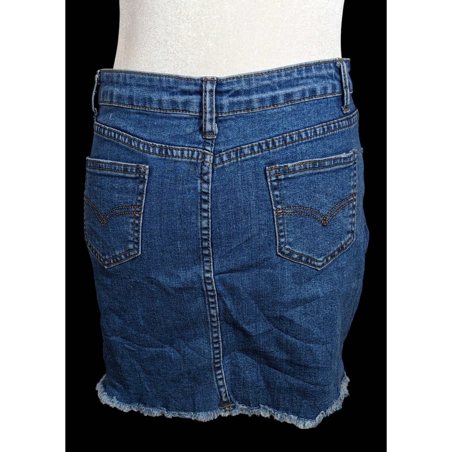 Zaful Blue Denim Mini Skirt With Frayed Edges