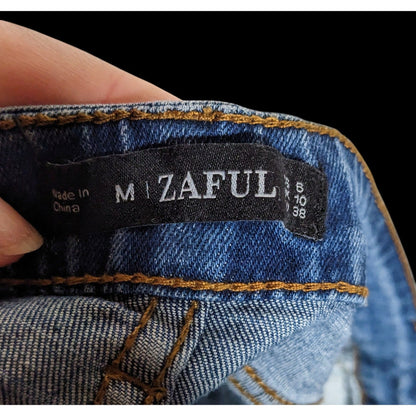 Zaful Blue Denim Mini Skirt With Frayed Edges