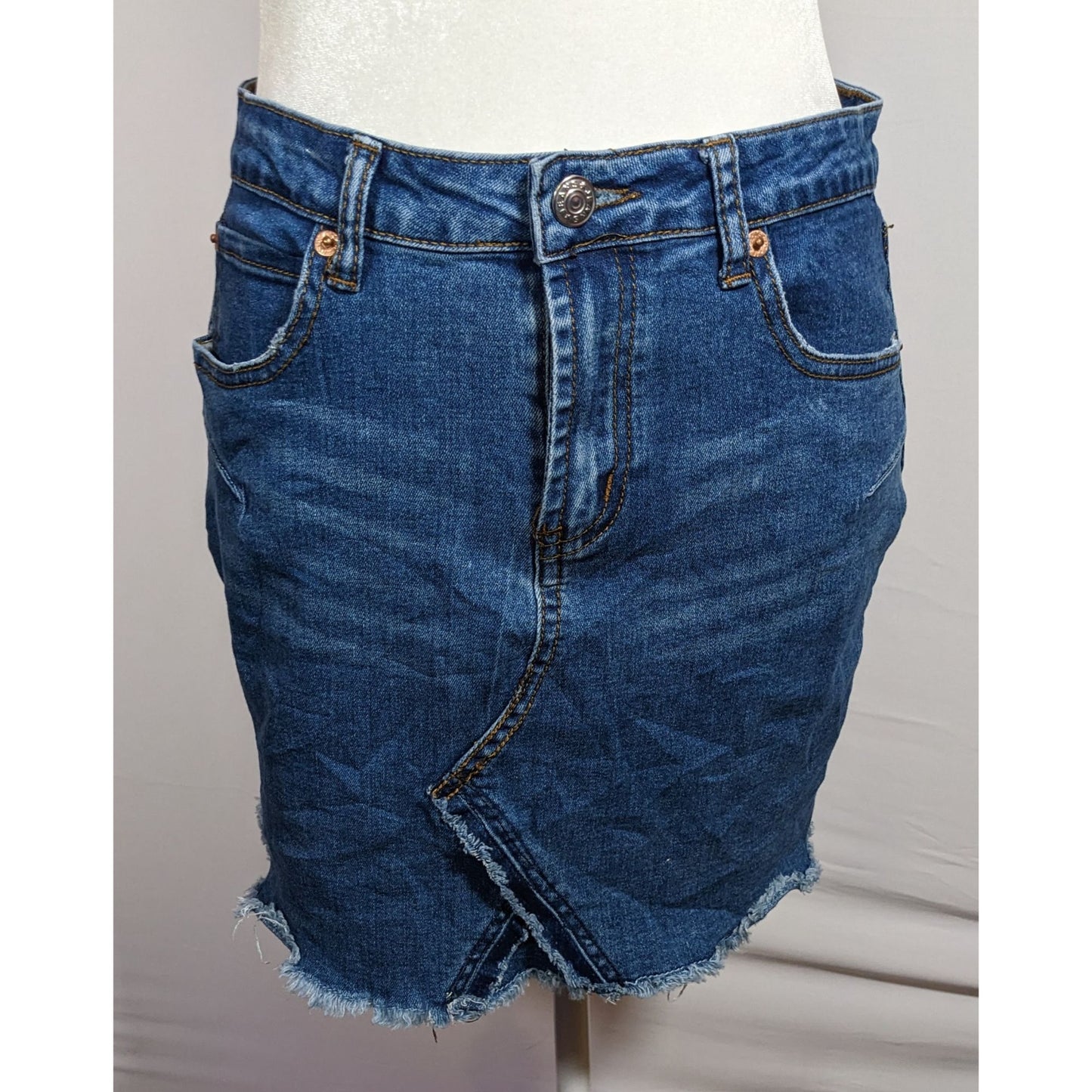 Zaful Blue Denim Mini Skirt With Frayed Edges
