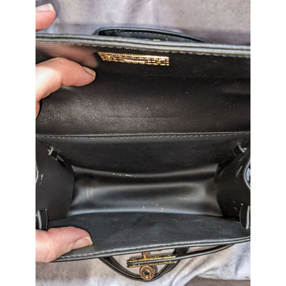 Black Faux Leather Satchel With Gold Stitching & Chain Strap