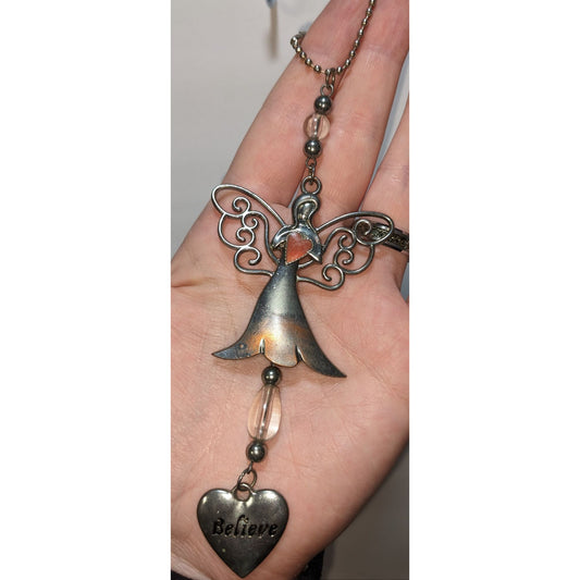 Angel Car Charm With Heart Accent & "Believe" Pendant