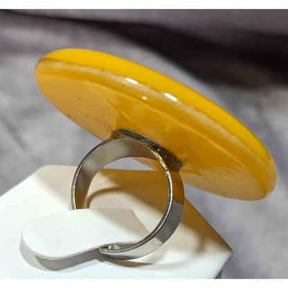 Vintage Large Yellow Glass Disk Statement Ring