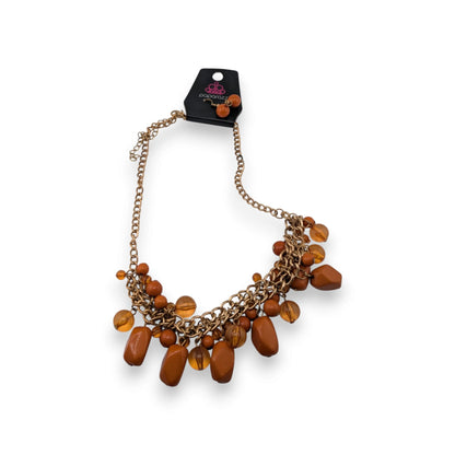 Paparazzi Boho Orange Amber Bead Cluster Bib Necklace Earrings Set NWT