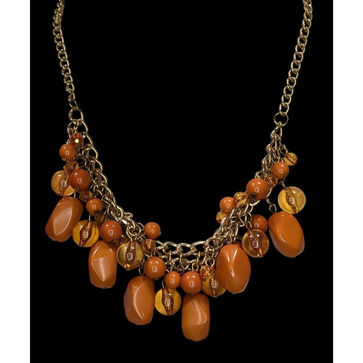 Paparazzi Boho Orange Amber Bead Cluster Bib Necklace Earrings Set NWT