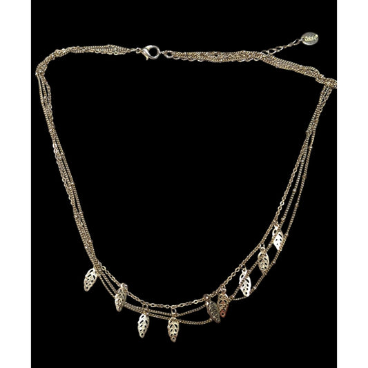 Claires Multilayer Leaf Charm Gold Tone Necklace