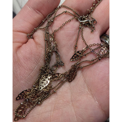 Claires Multilayer Leaf Charm Gold Tone Necklace