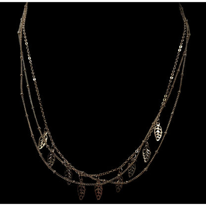 Claires Multilayer Leaf Charm Gold Tone Necklace