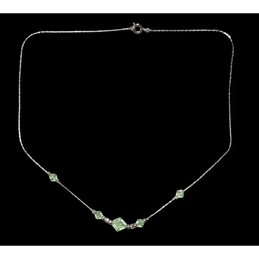 Minimalist Green And Silver Beaded Necklace