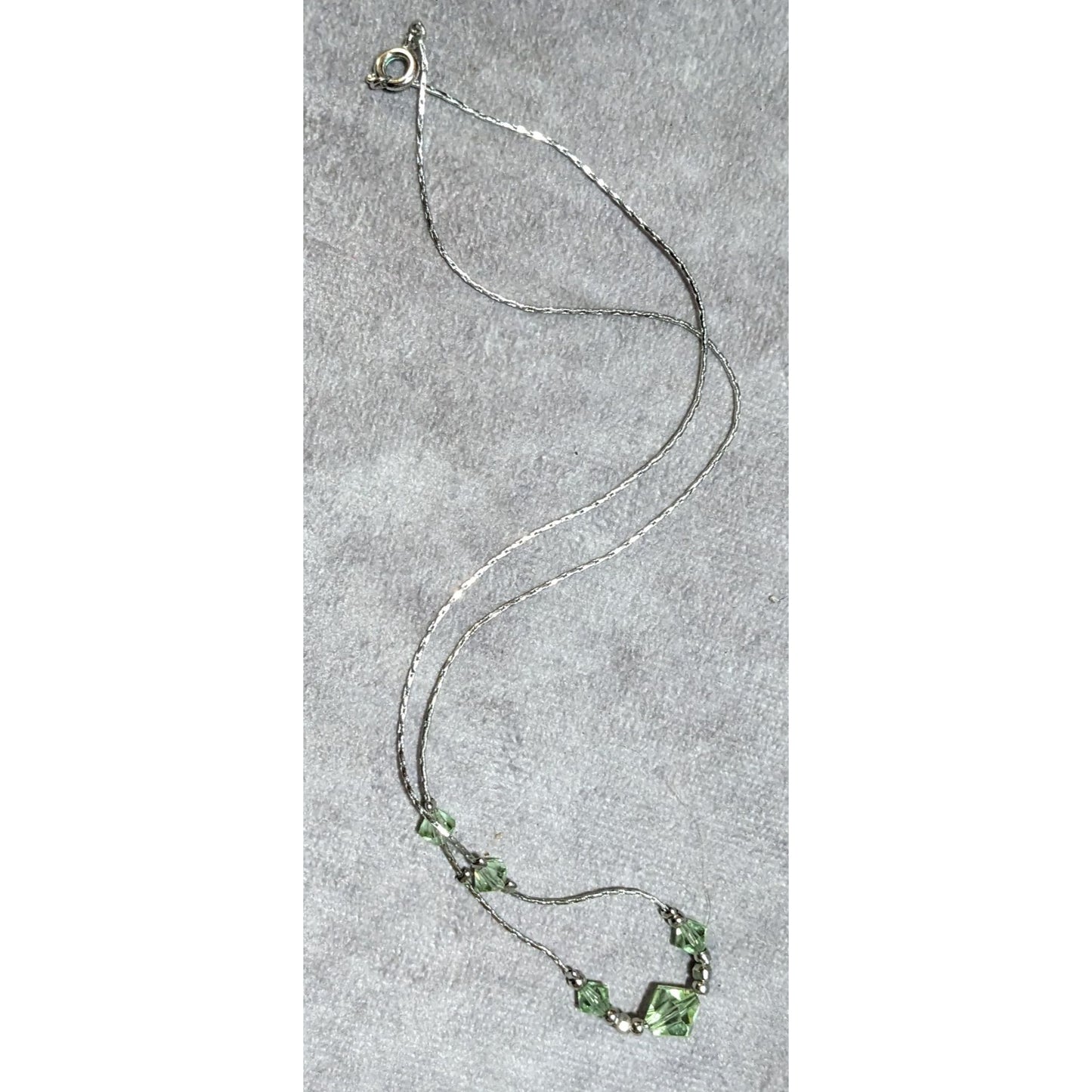 Minimalist Green And Silver Beaded Necklace