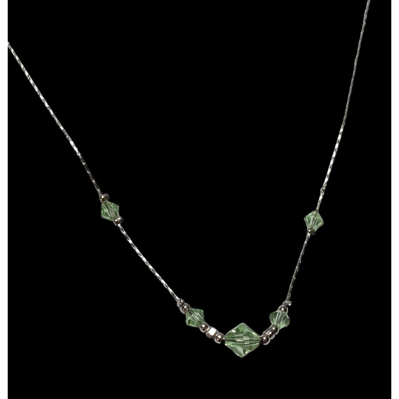 Minimalist Green And Silver Beaded Necklace