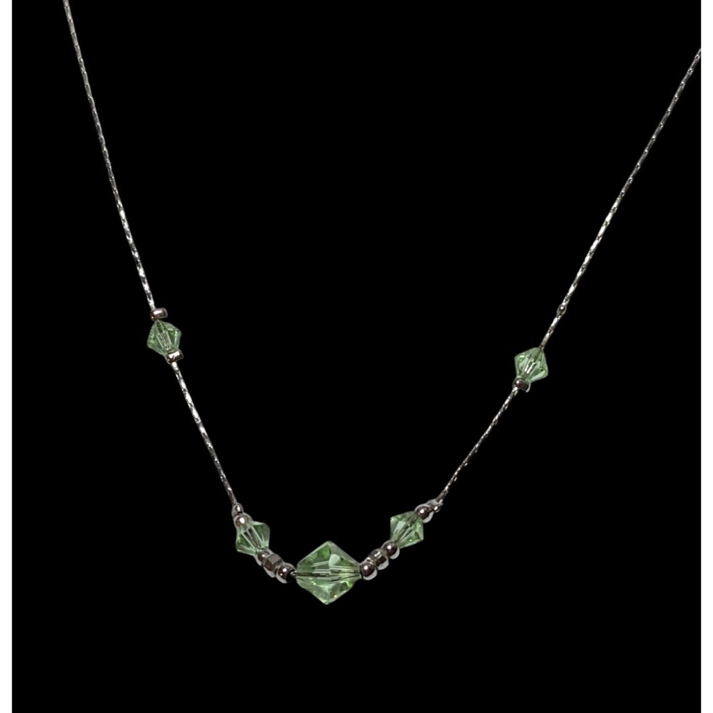 Minimalist Green And Silver Beaded Necklace