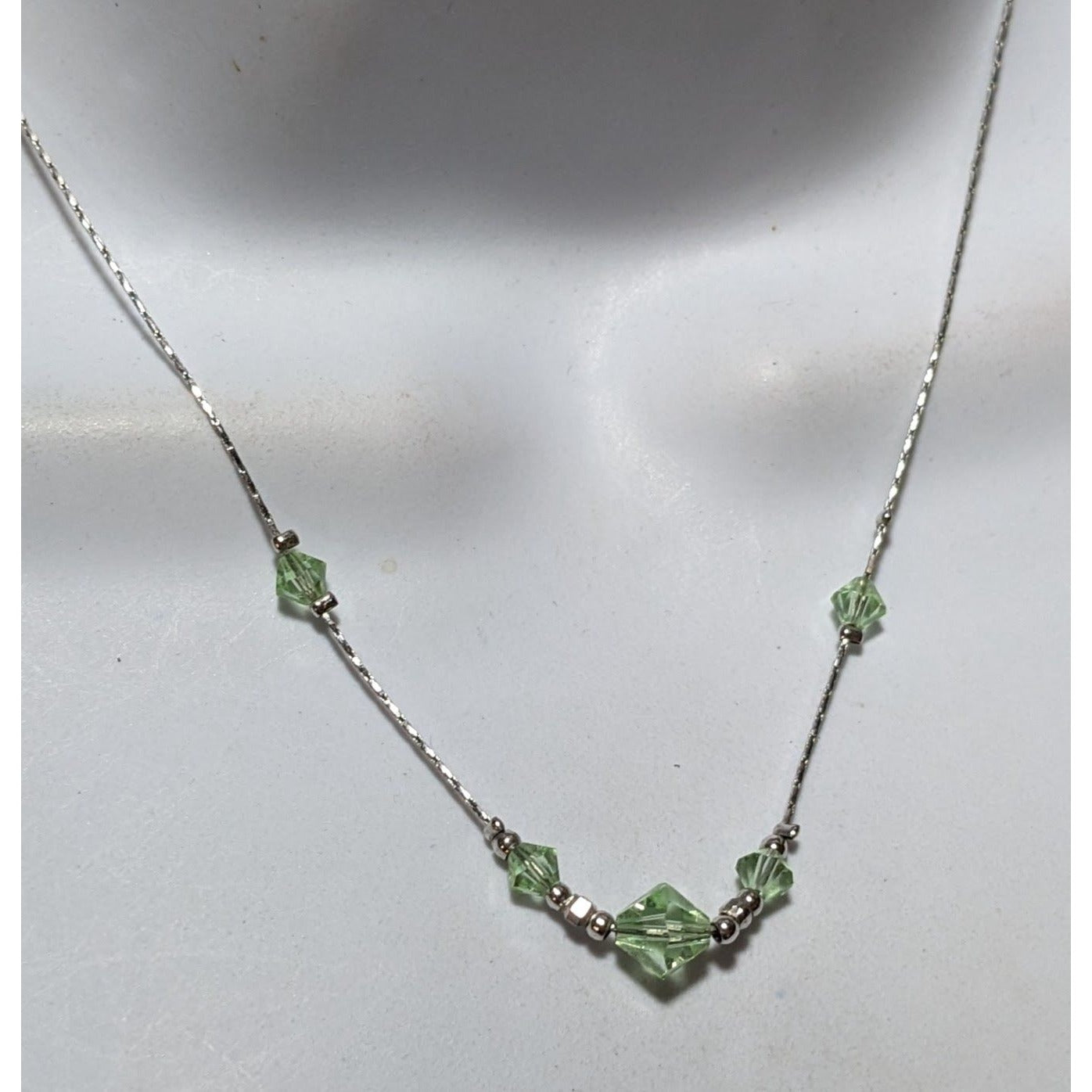 Minimalist Green And Silver Beaded Necklace