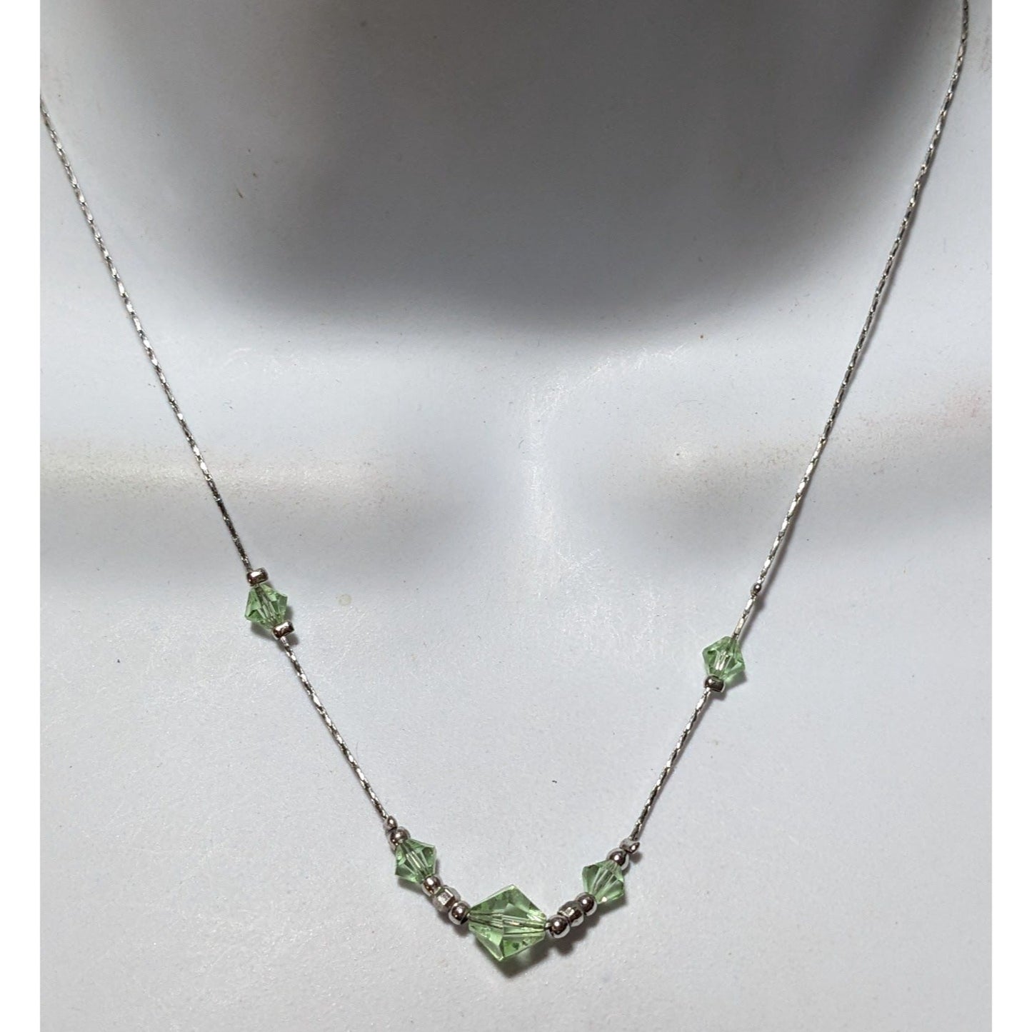 Minimalist Green And Silver Beaded Necklace