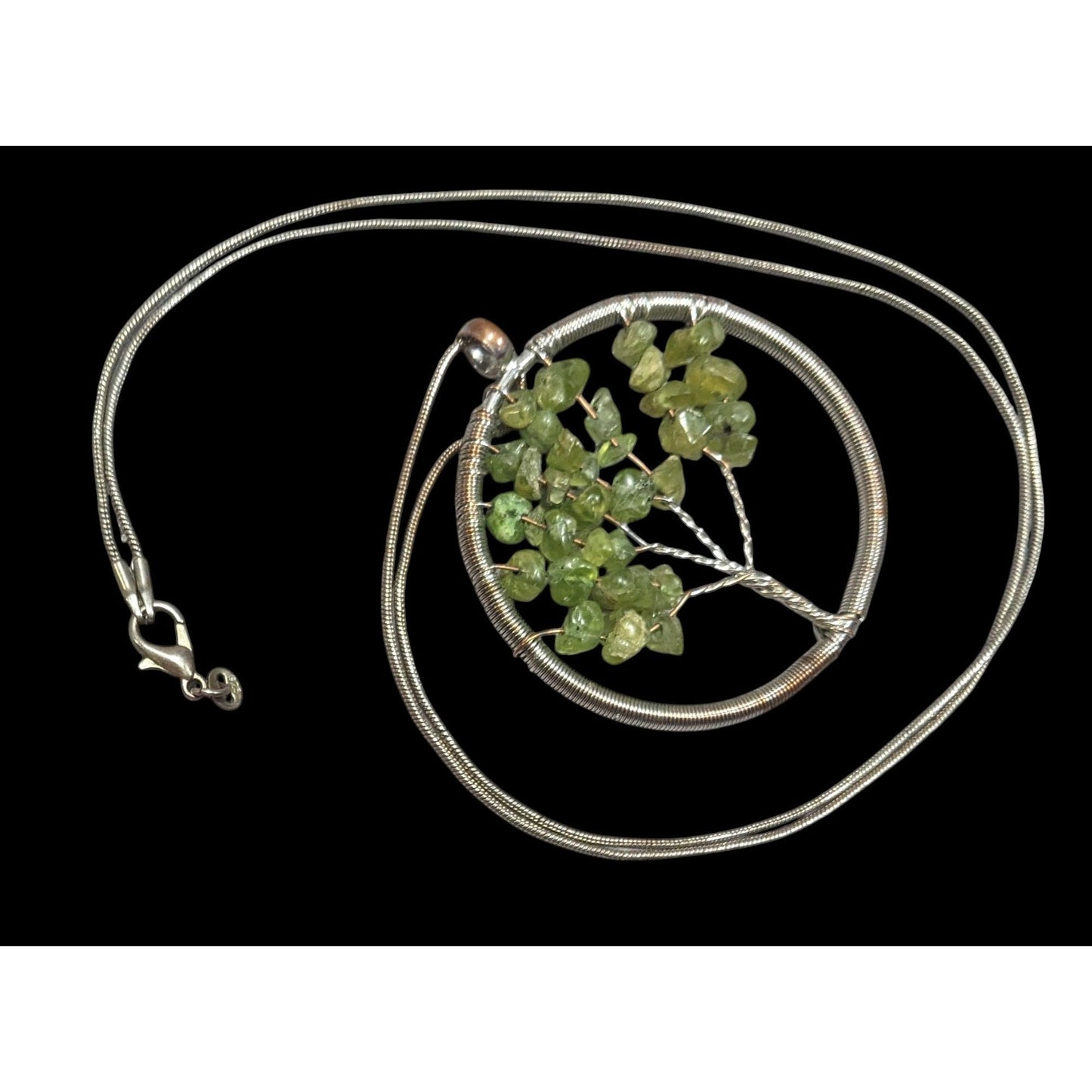 Mystical Silver Tone And Green Stone Tree Of Life Necklace