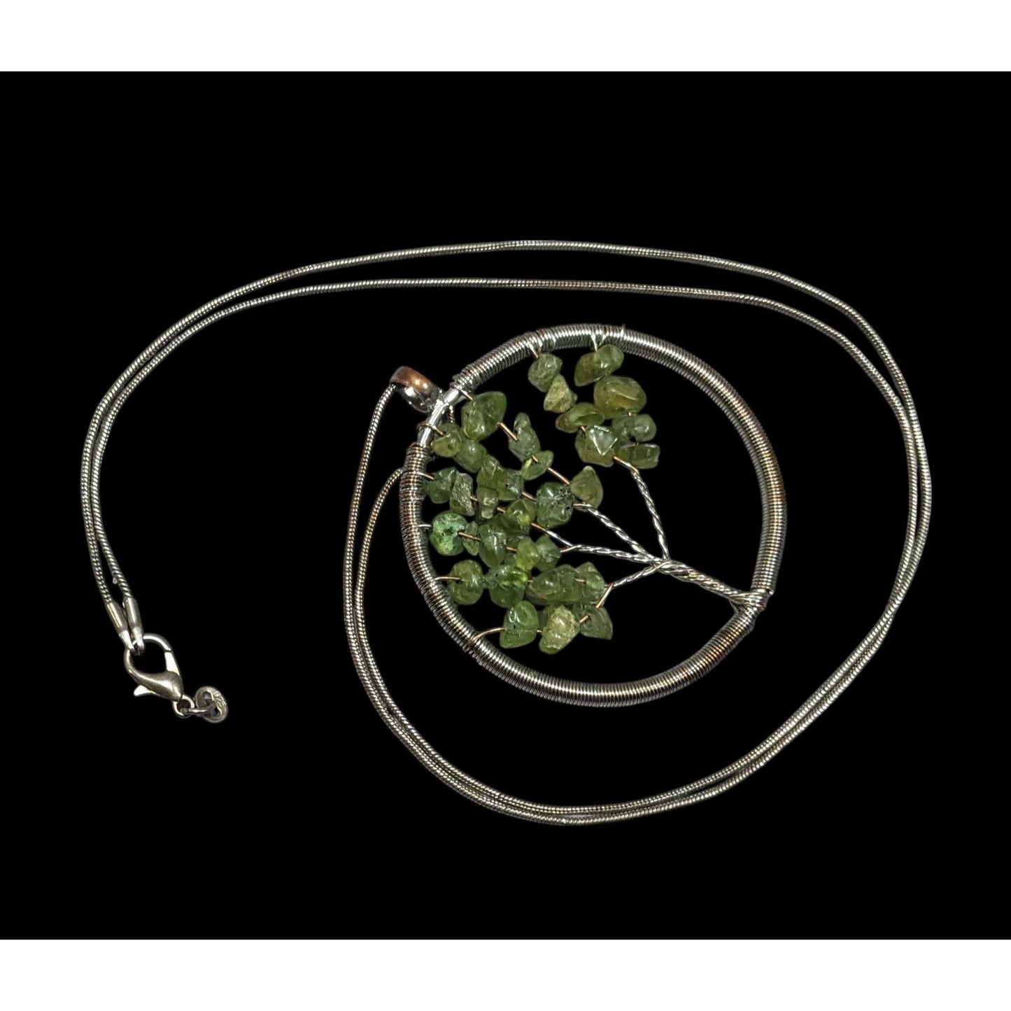 Mystical Silver Tone And Green Stone Tree Of Life Necklace