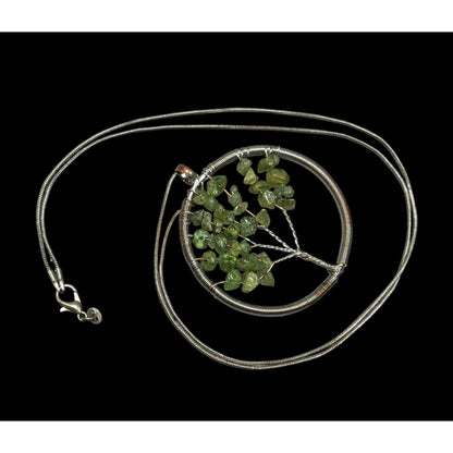 Mystical Silver Tone And Green Stone Tree Of Life Necklace