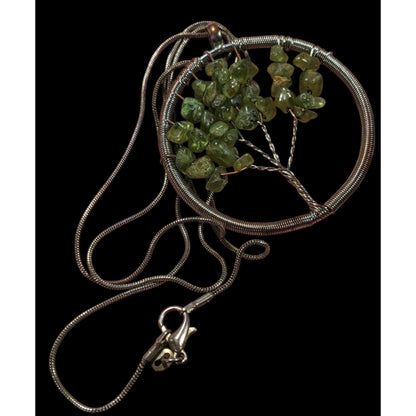 Mystical Silver Tone And Green Stone Tree Of Life Necklace