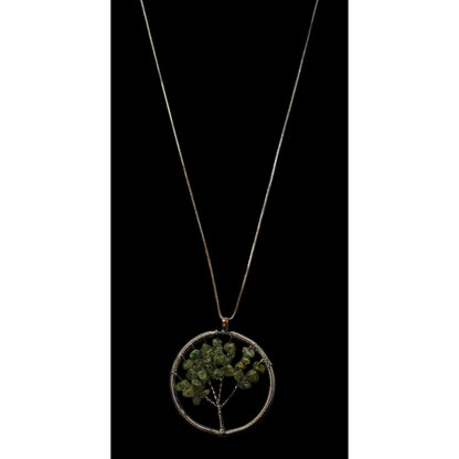 Mystical Silver Tone And Green Stone Tree Of Life Necklace