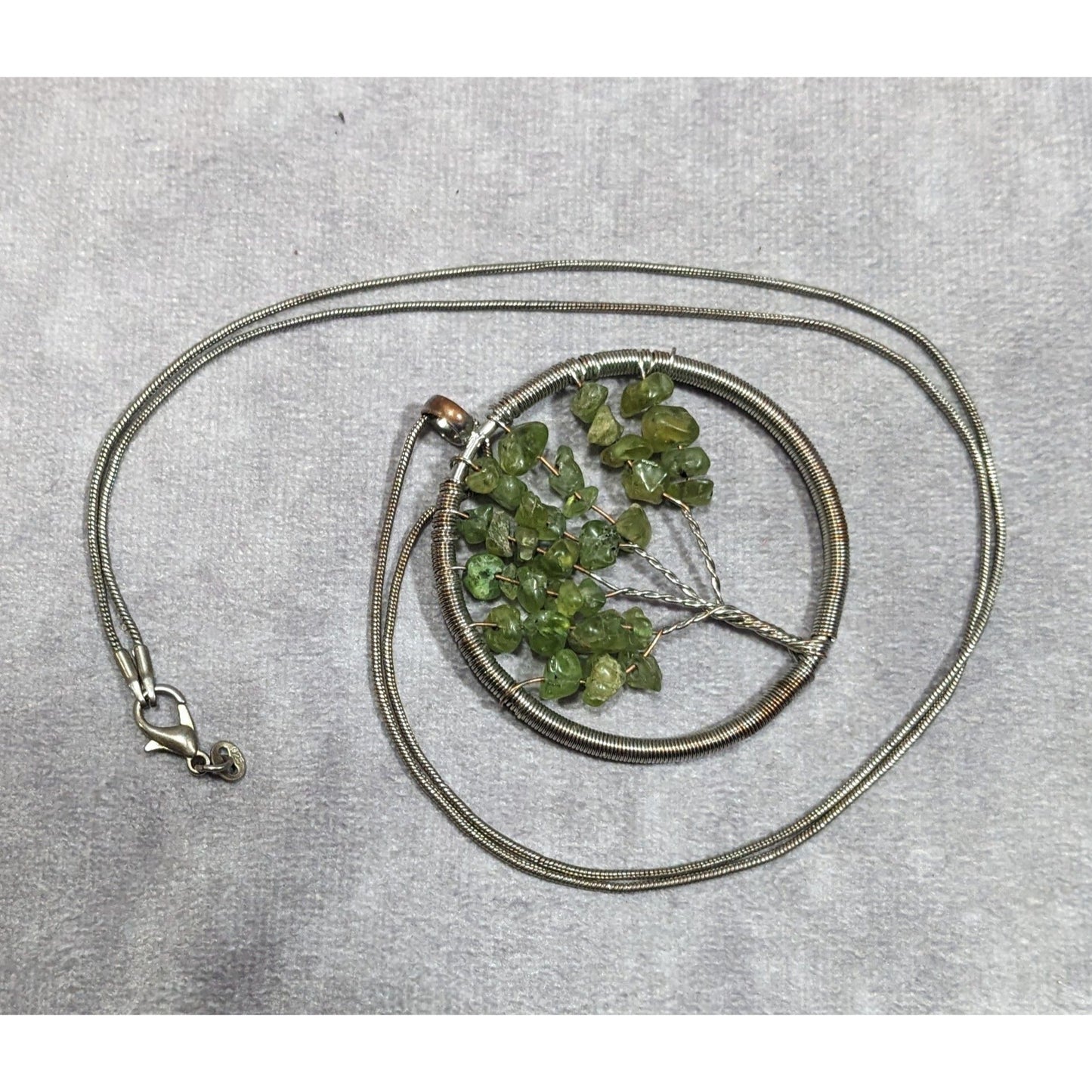 Mystical Silver Tone And Green Stone Tree Of Life Necklace