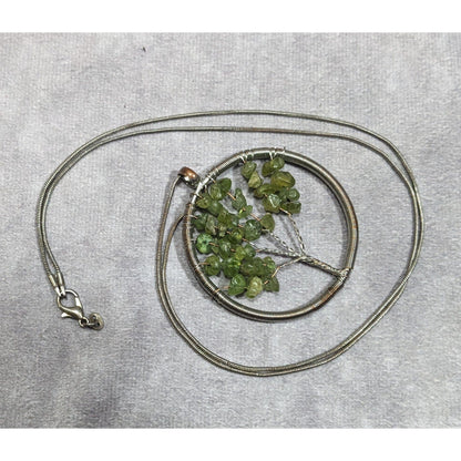 Mystical Silver Tone And Green Stone Tree Of Life Necklace