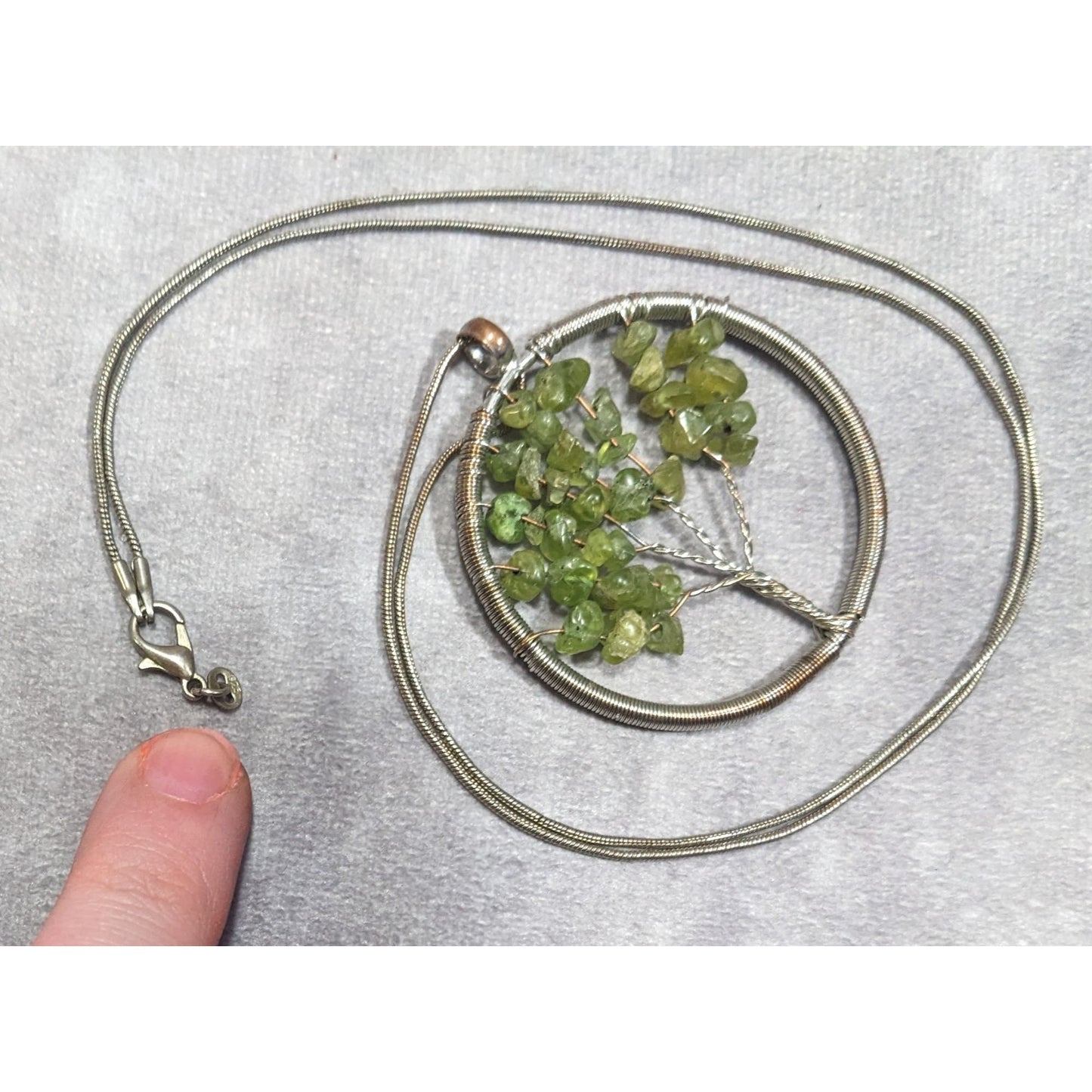 Mystical Silver Tone And Green Stone Tree Of Life Necklace
