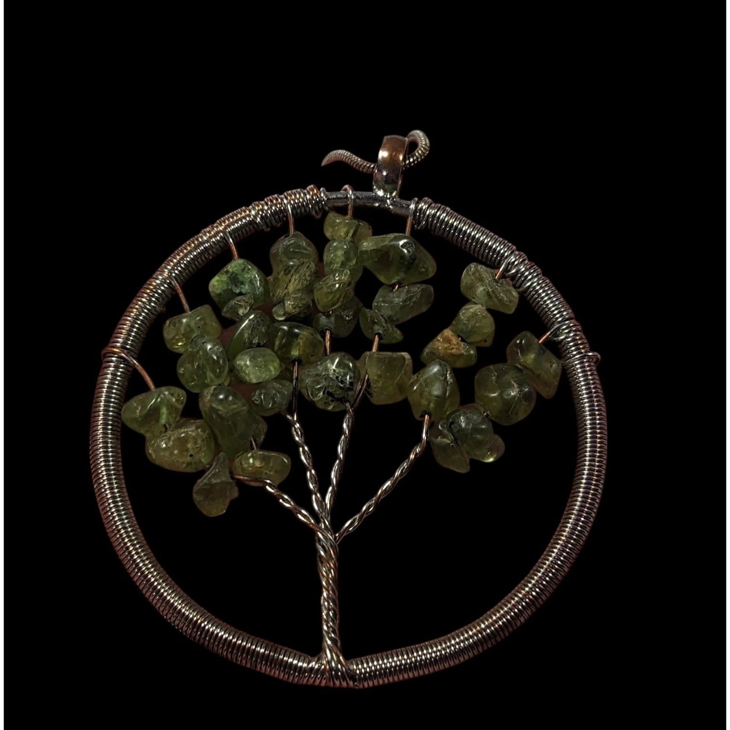Mystical Silver Tone And Green Stone Tree Of Life Necklace