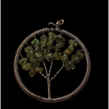 Mystical Silver Tone And Green Stone Tree Of Life Necklace