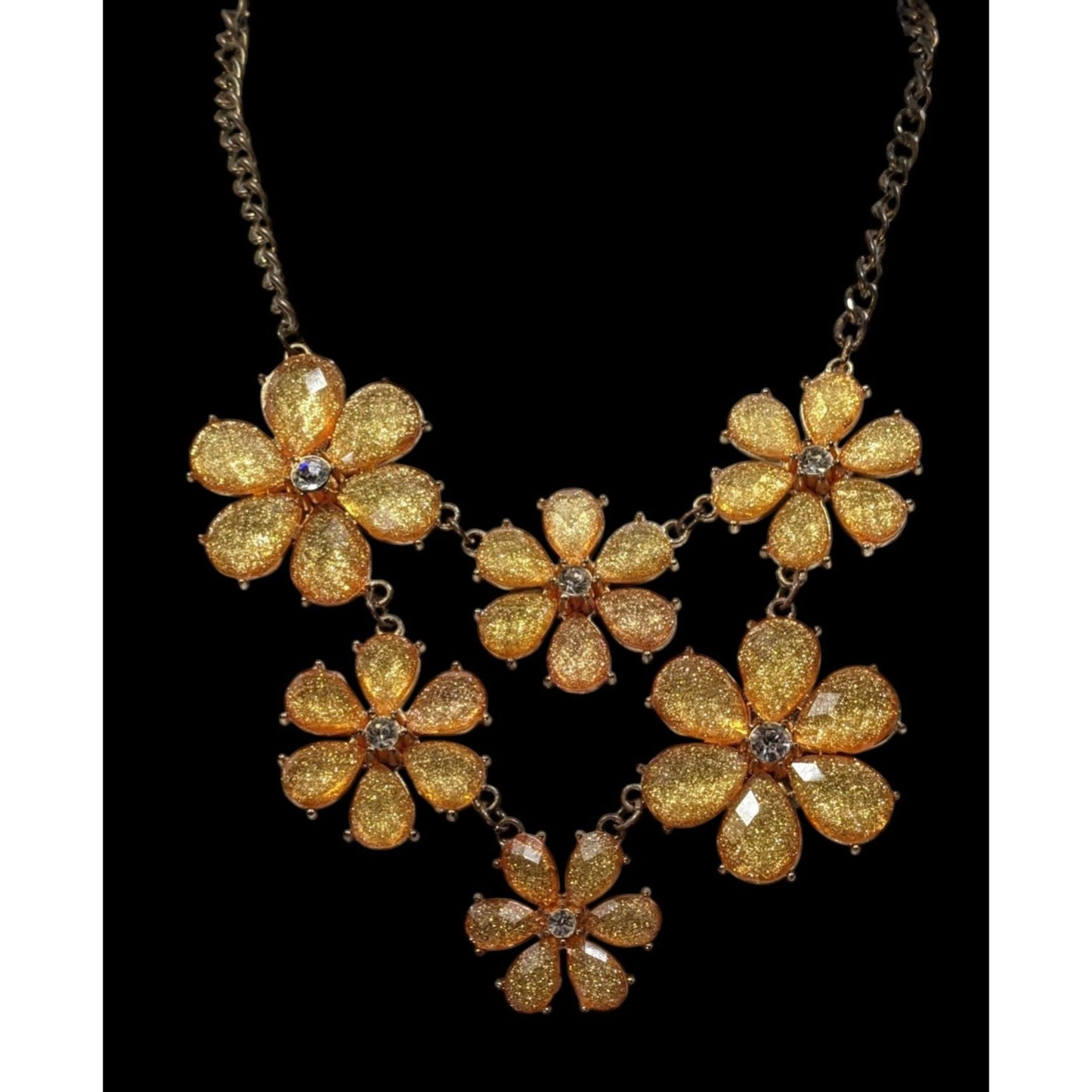 Fairycore Glam Yellow Glitter Flower Statement Necklace