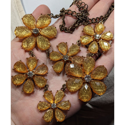 Fairycore Glam Yellow Glitter Flower Statement Necklace