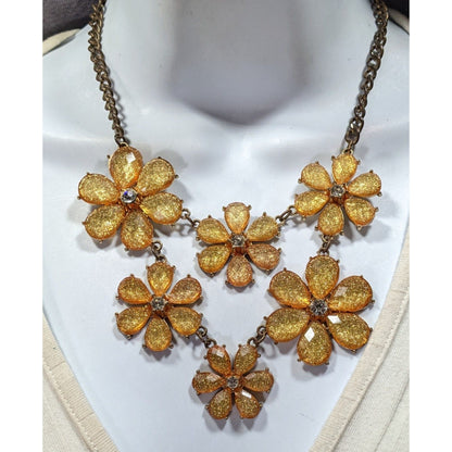 Fairycore Glam Yellow Glitter Flower Statement Necklace