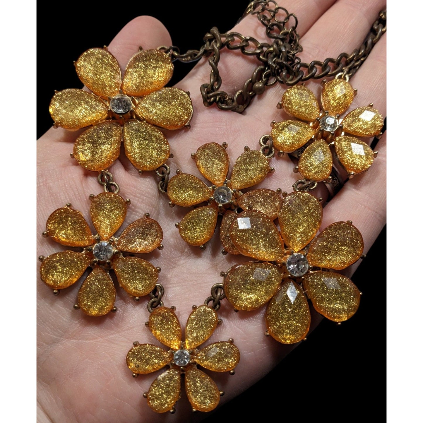 Fairycore Glam Yellow Glitter Flower Statement Necklace