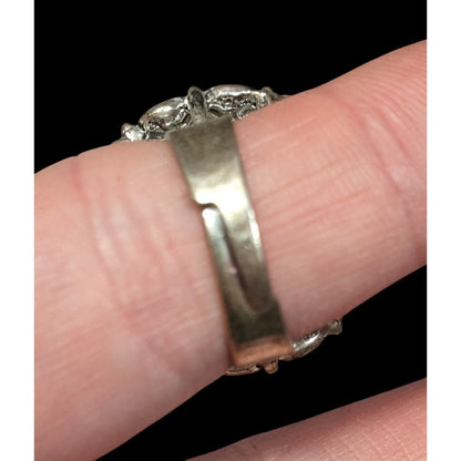 Elegant Glam Pillow Top Style Rhinestone Silver Tone Adjustable Ring Size 6 1/2