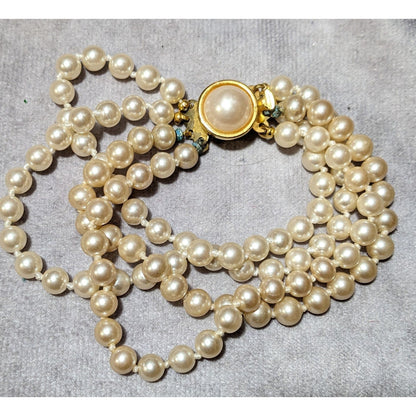 Vintage Faux Pearl Multistrand Faux Pearl Bracelet