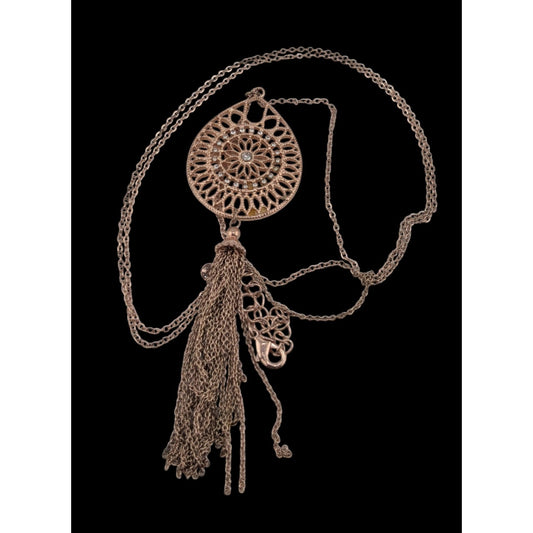 Bohemian Rose Gold Tone Filigree Tassel Pendant Necklace