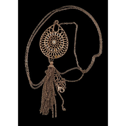 Bohemian Rose Gold Tone Filigree Tassel Pendant Necklace