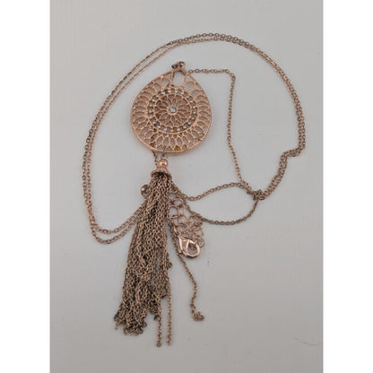 Bohemian Rose Gold Tone Filigree Tassel Pendant Necklace