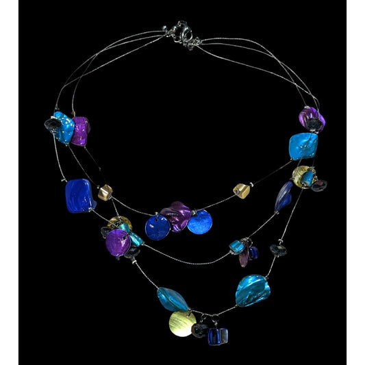 Mermaidcore Fantasy Blue And Purple Dyed Shell Layered Floating Necklace
