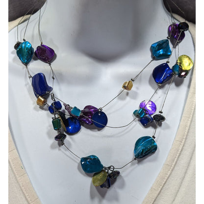 Mermaidcore Fantasy Blue And Purple Dyed Shell Layered Floating Necklace