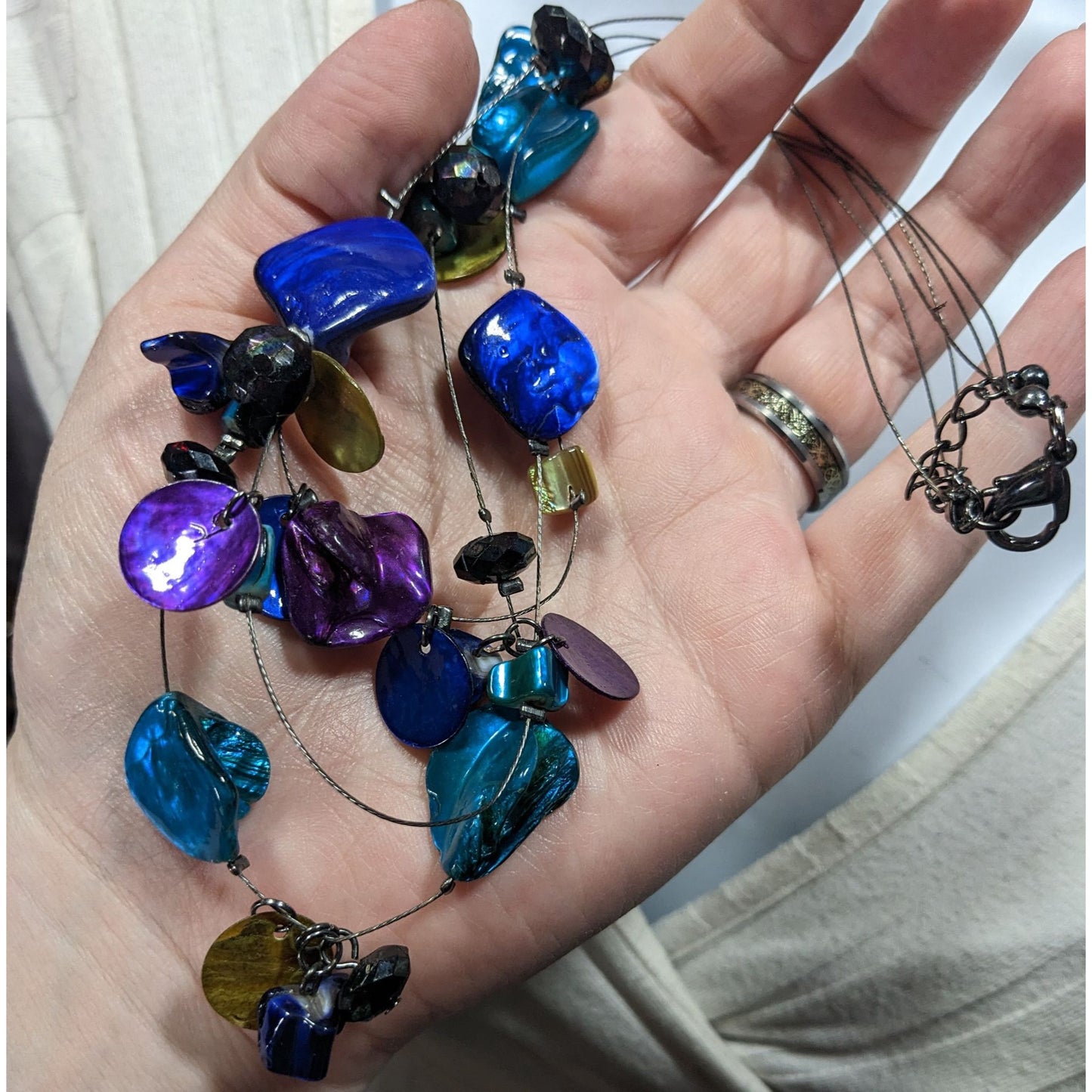 Mermaidcore Fantasy Blue And Purple Dyed Shell Layered Floating Necklace