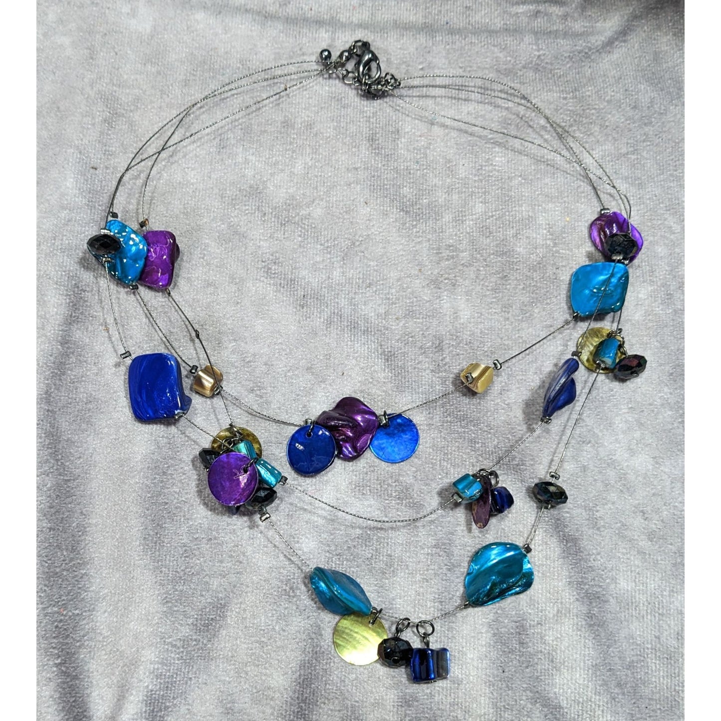 Mermaidcore Fantasy Blue And Purple Dyed Shell Layered Floating Necklace