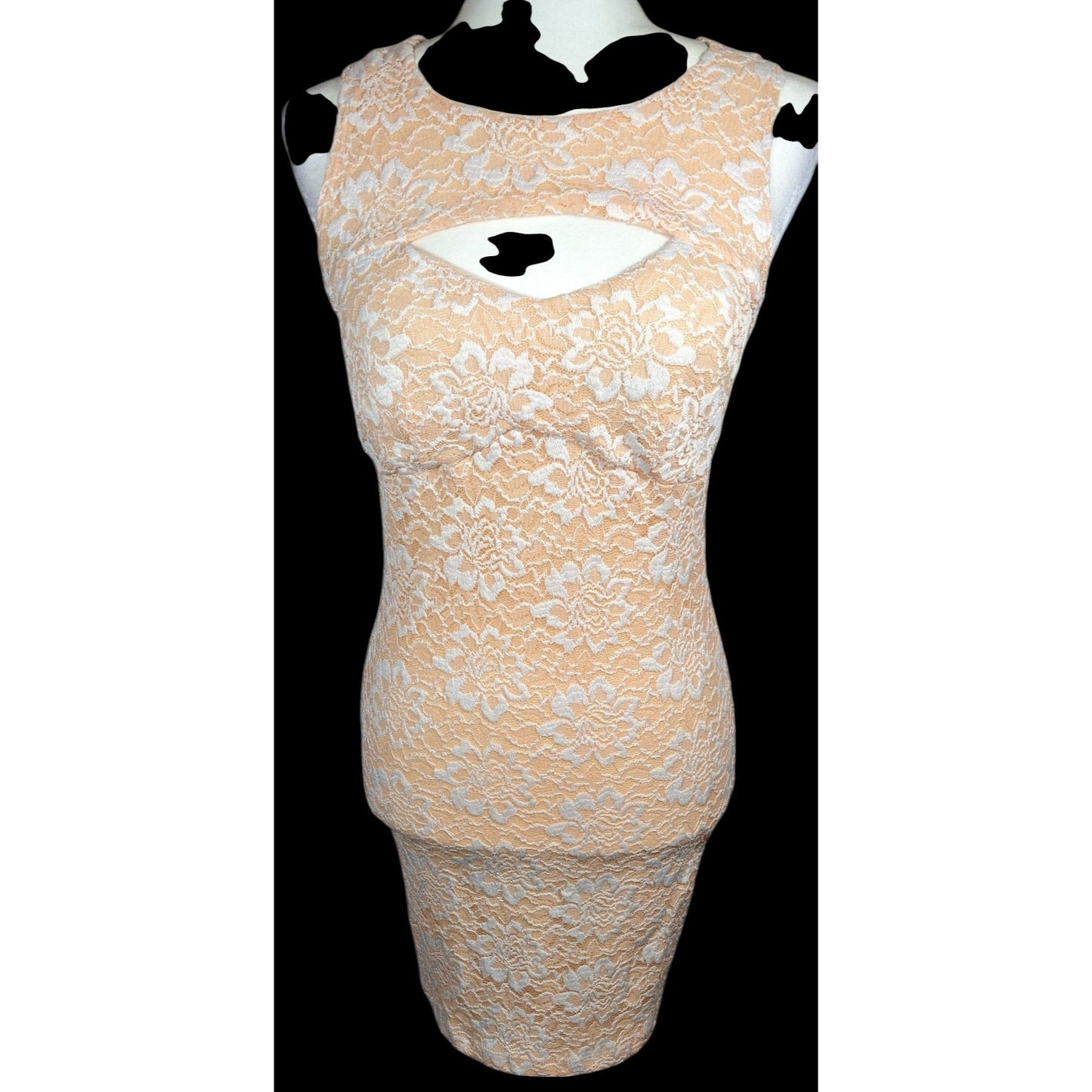 Alt. B Peach And White Floral Keyhole Open Back Bodycon Dress
