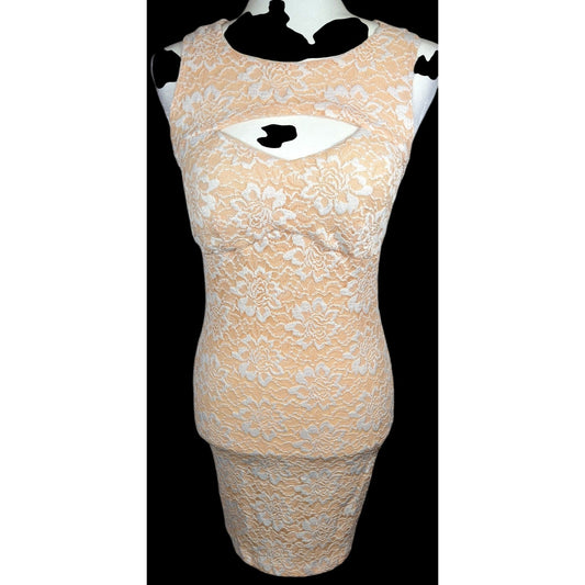 Alt. B Peach And White Floral Keyhole Open Back Bodycon Dress