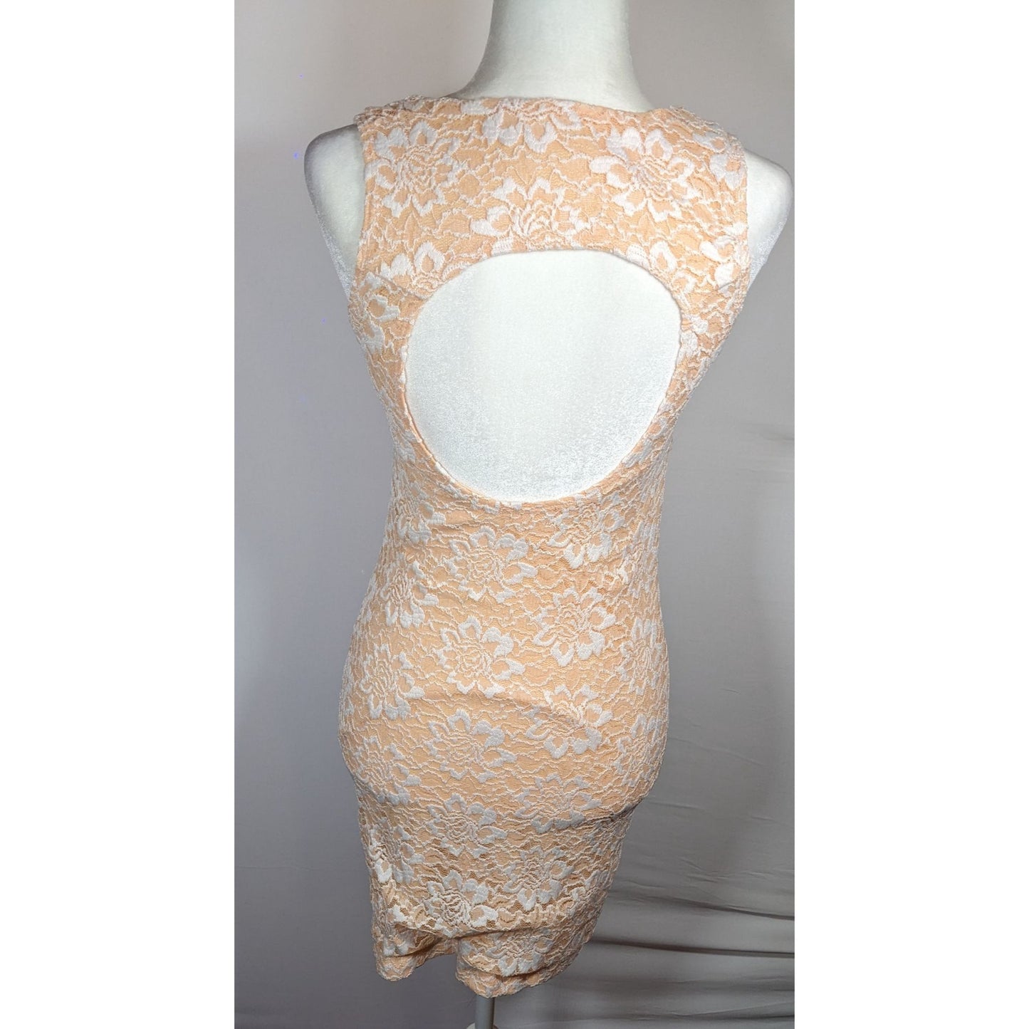Alt. B Peach And White Floral Keyhole Open Back Bodycon Dress