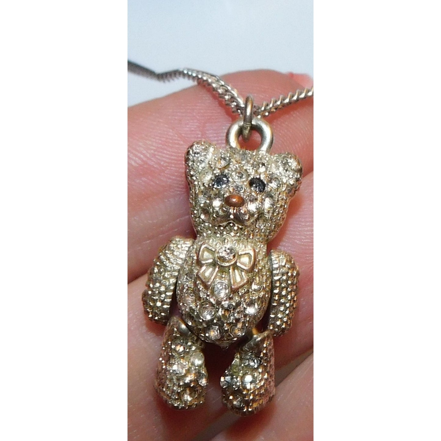 Articulated Rhinestone Bear Pendant Necklace